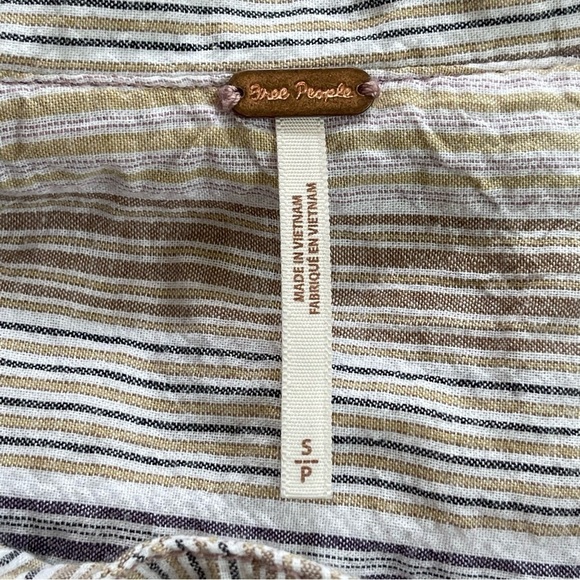 Free People High Tide Striped Boho Button-Down Top blouse pink white size S - Picture 12 of 13